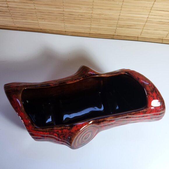 Blue Mountain Red Log Planter TV Top Bookcase Shelf 1960s Vibe - Picture 4 of 10